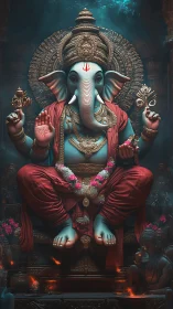 Digital Ganesh deity rendered with cinematic chiaroscuro lighting
