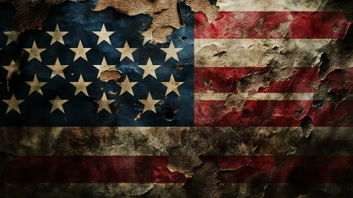 Distressed American flag rendered as corroded textured surface