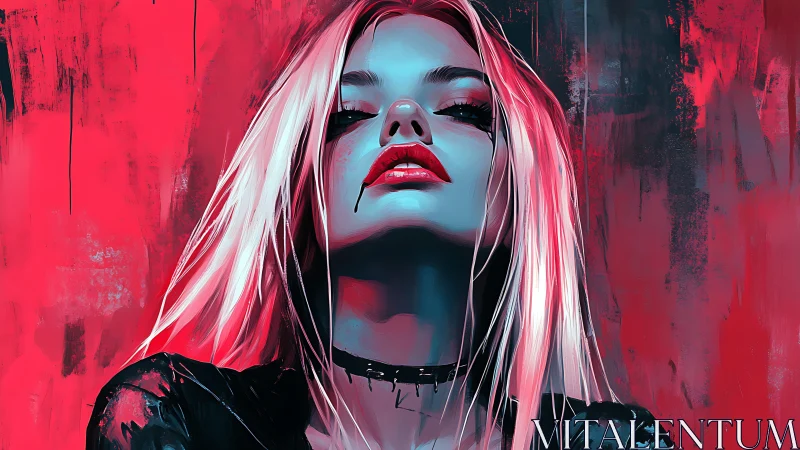 Confident punk woman portrait in bold neon red light.