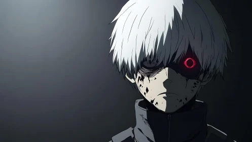 White haired nightwalker with burning red ghoul eye.