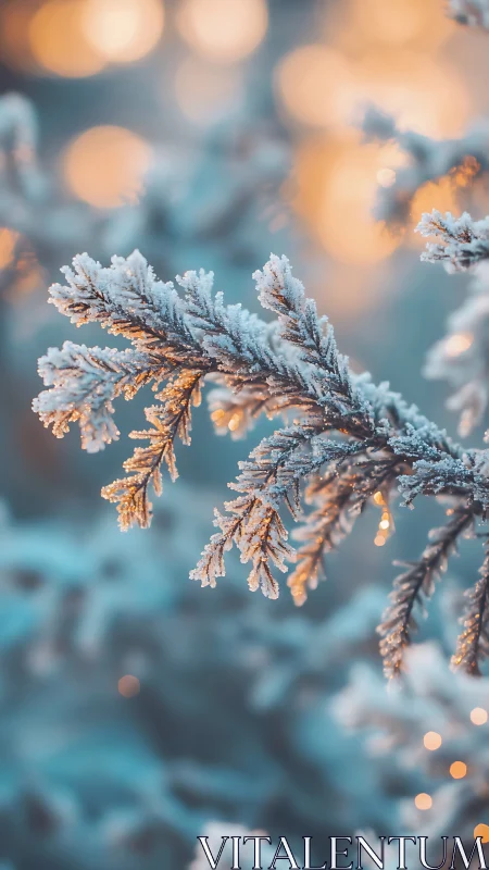 Frost-tipped fir whispers against a bokeh winter sunrise.
