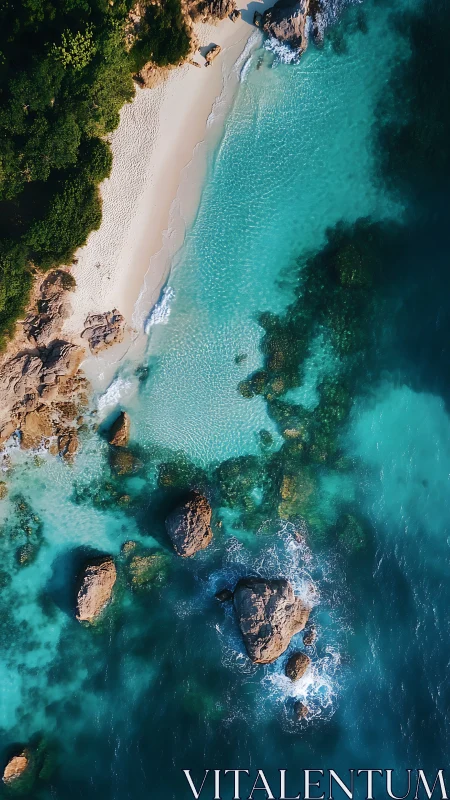 Turquoise Coastal Paradise with Rocky Outcrops and Pristine Beach