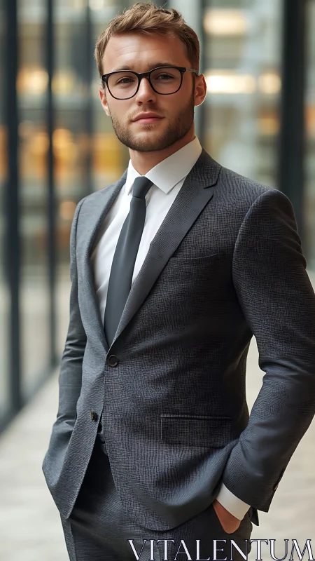 Confident young professional in a sharp modern gray suit.