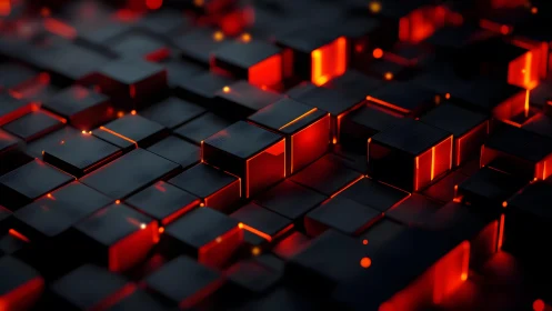 Futuristic glowing black and red cubes in digital abstract style.