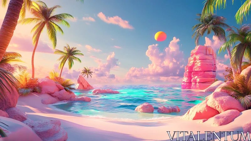 Neon Tropical Paradise Beach with Pink Sand