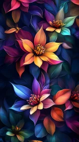 Luminous Digital Flowers Floating in Deep Blue Darkness