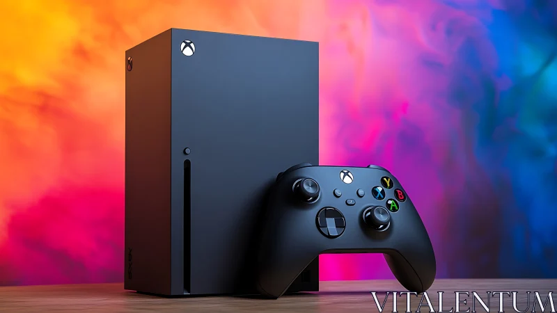 Xbox Series X Console and Controller Against Chromatic Background.