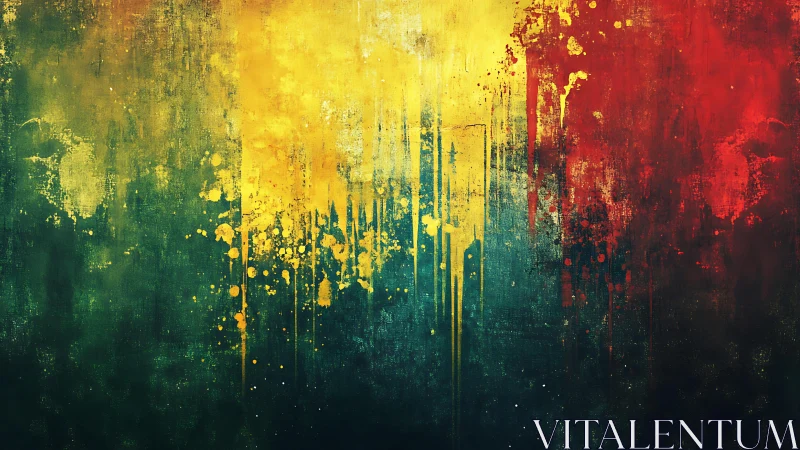 Abstract Dripping Paint Art in Red, Yellow, and Green Tones.