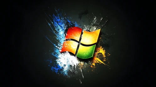 Neon windowburst logo exploding through digital midnight.