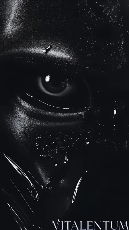 Shadowed eye gazes through liquid darkness with quiet power