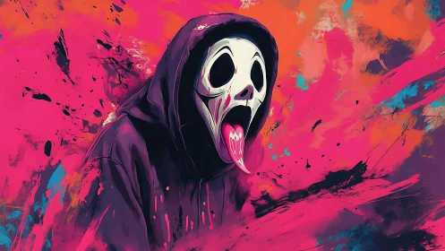 Stylized screaming mask icon rendered in neon splatter palette