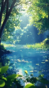 Forest Stream Canopy Arch with Dappled Sunlight