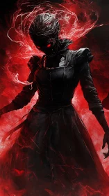 Burning-eyed wraith in torn dress emerges from red void