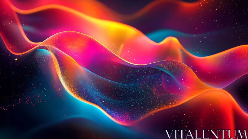 Luminous neon energy waves flow across deep cosmic space