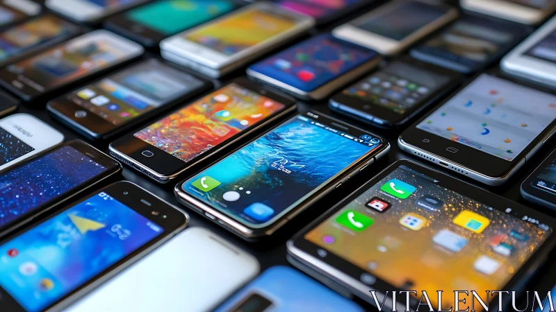 Smartphone collection showcases diverse modern displays and designs.