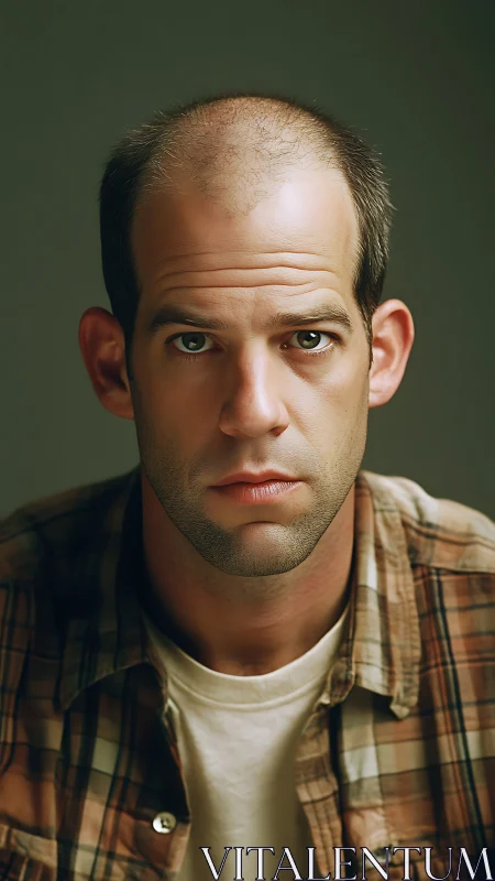 Photorealistic studio portrait with centered frontal composition.