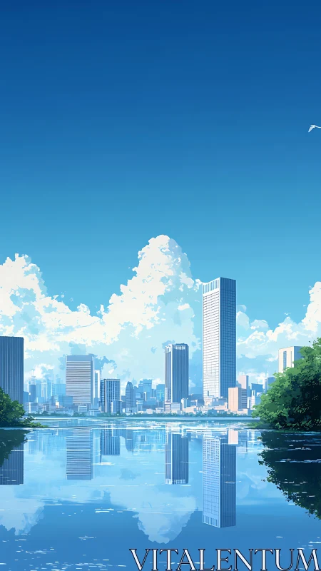 Sky-mirror skyline where quiet water outshines glass towers.