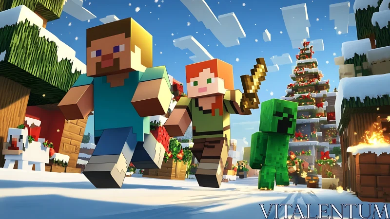 Minecraft holiday adventure with festive winter village.