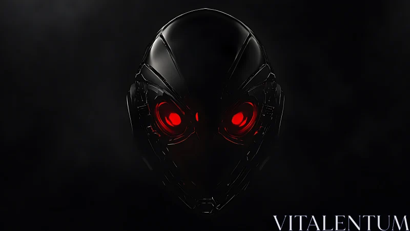 Midnight cyber mask with glowing red machine eyes.