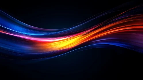 Radiant neon light waves flowing across deep black space.
