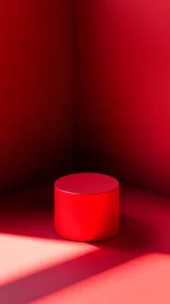 Crimson cylinder pedestal bathing in sculpted shadowlight.