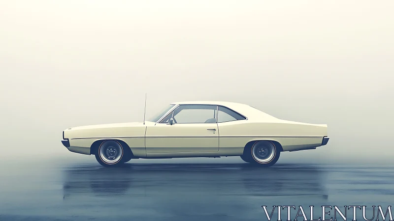 Side-profile analysis of low-slung vintage coupe on wet plane.