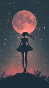 Moonlit silhouette balances on a hill of whispering stardust