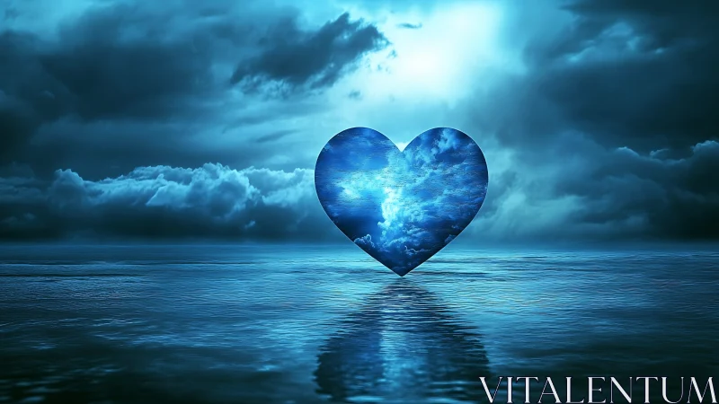 Glowing Heart Over Stormy Ocean Waters