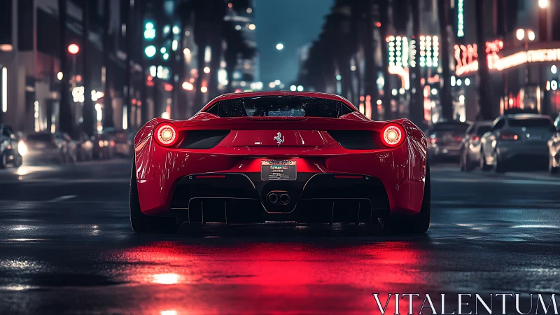 Rear hypercar night study balances reflections and neon bokeh