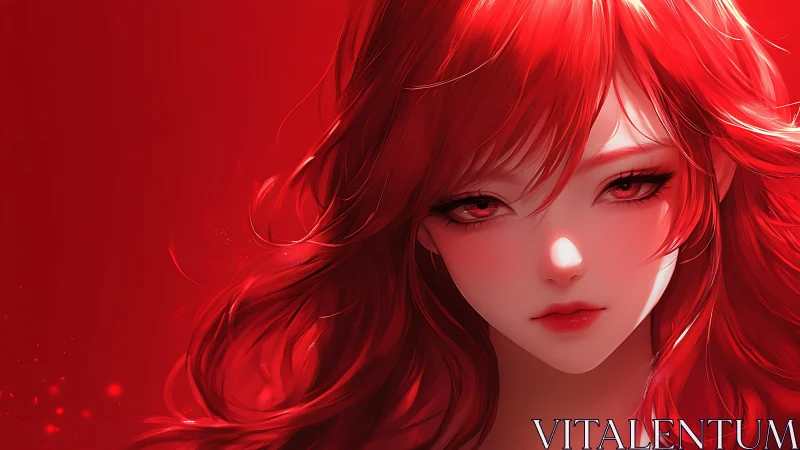 Red haired anime girl gazes forward with intense glow