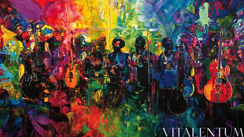 Electric jazz ensemble dissolves into prismatic color storm.
