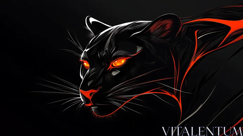 Stylized black panther with glowing orange eyes profile.