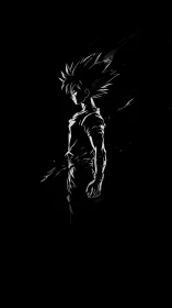Stark anime warrior silhouette in dramatic side profile.