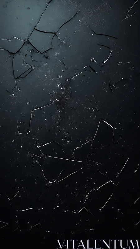 Shimmering cracked glass floats gently in a dark void