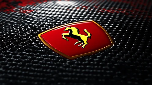 Photorealistic sports emblem on carbon fiber micro-texture surface.