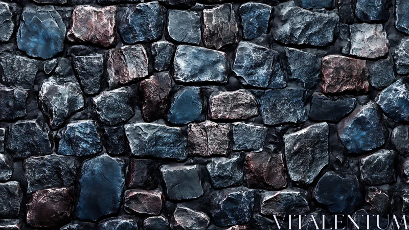 Dark Stone Wall Texture with Rough Irregular Rocks, Moody Lighting.