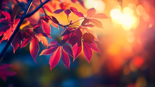 Maple embers catch the sun in a hazy autumn dreamscape.