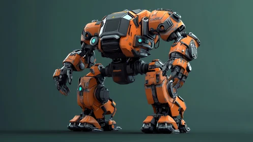 Orange heavy-duty bipedal mech with articulated plating.