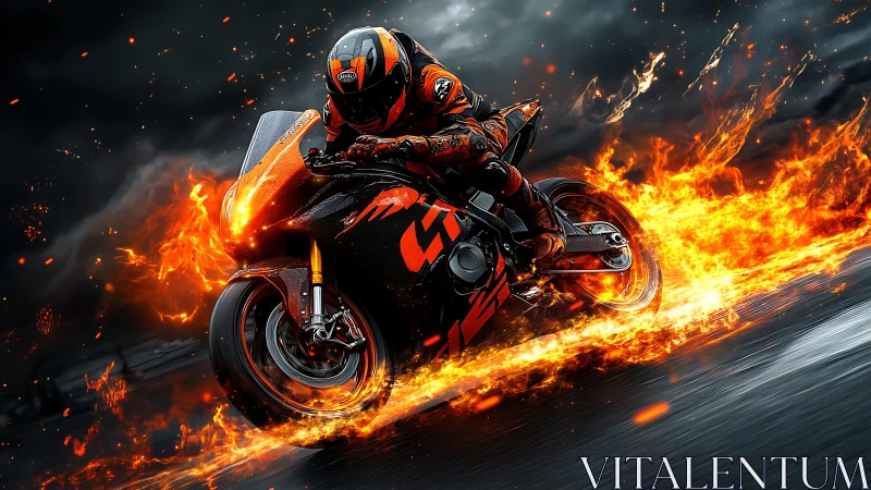 Fireborne superbike carves molten arcs through stormy night