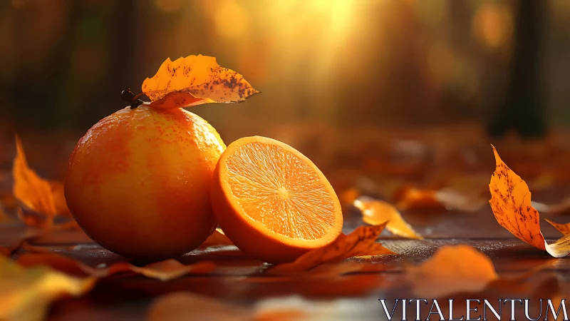Orange still life glows under golden autumn sunlight.
