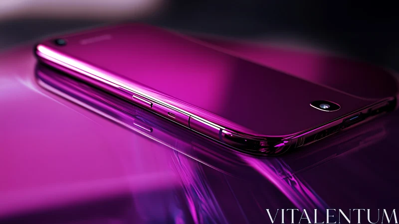 Magenta smartphone with neon glow on dark surface