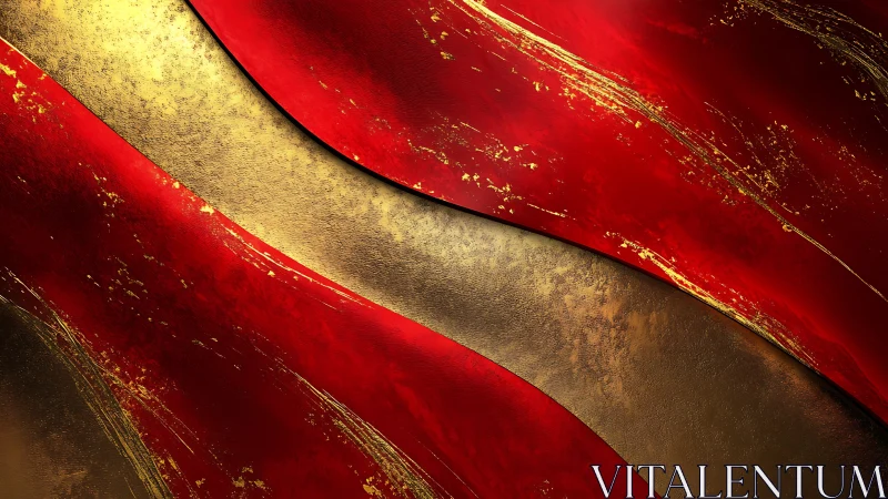 Red and gold metallic waves with textured abstract surfaces.