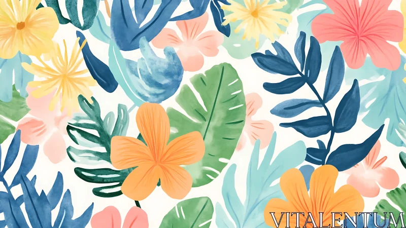 Digital floral illustration with layered botanical elements and polychromatic vector arrangement