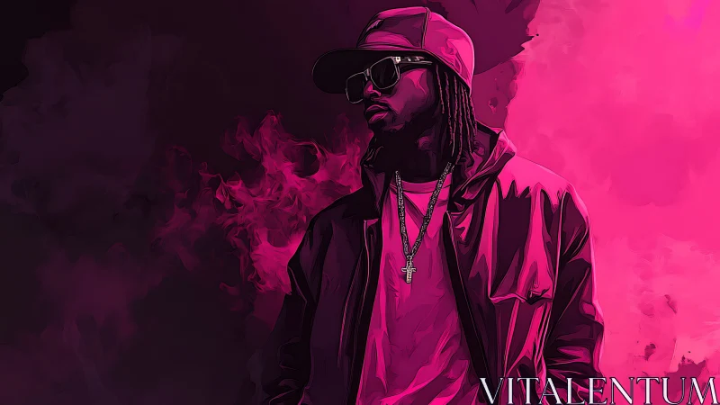 Urban digital portrait of man in pink streetwear style.
