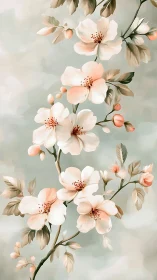 Peachy Blossoms Dance: Watercolor Florals in Soft Repose.