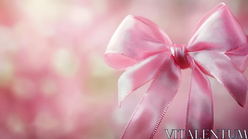 Pink ribbon bow with trailing streamers on blurred background