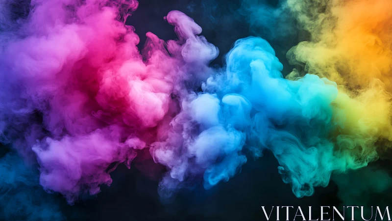 Chromatic smoke storm drifting through a dark twilight void.