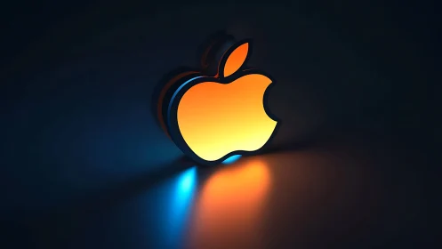 Luminous apple icon glows in molten gold and neon haze.