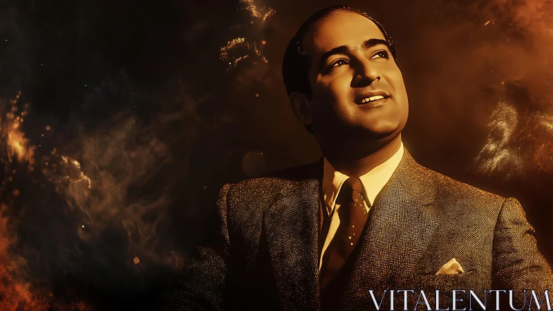 Portrait of a suited man rendered with warm cinematic lighting