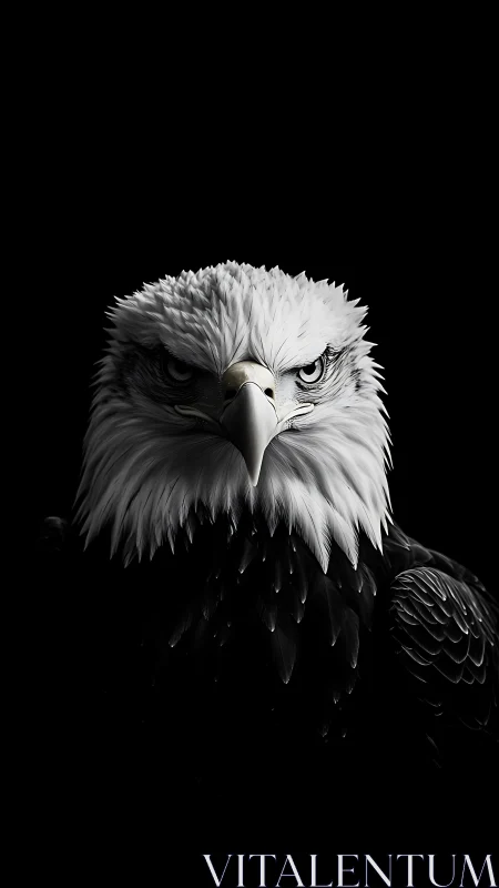 White eagle portrait cuts through deep black negative space.